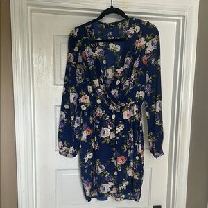 Lulu's Floral Wrap Dress - Blue